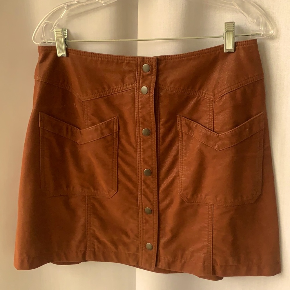 Free People Leather Snap Mini Skirt